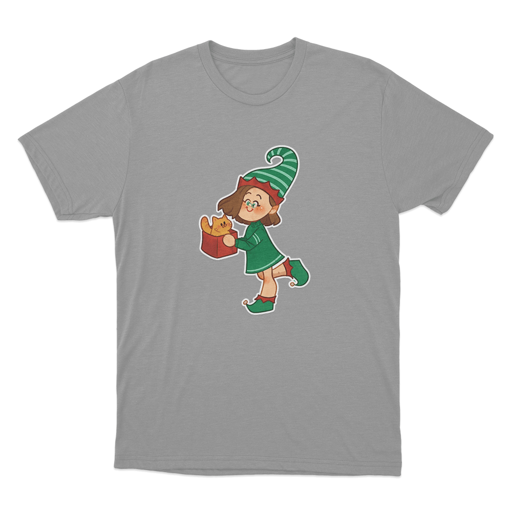 Christmas Elf Cat Present Unisex T Shirt Grey Christmas Elf Cat Present Unisex T Shirt Grey