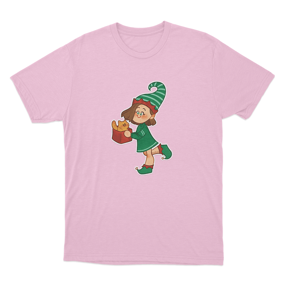 Christmas Elf Cat Present Unisex T Shirt Pink Christmas Elf Cat Present Unisex T Shirt Pink