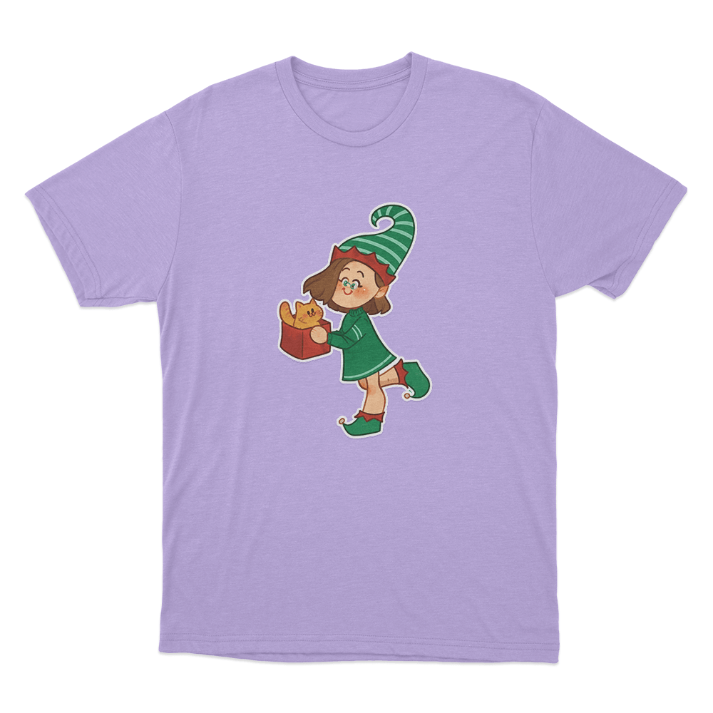 Christmas Elf Cat Present Unisex T Shirt Purple Christmas Elf Cat Present Unisex T Shirt Purple