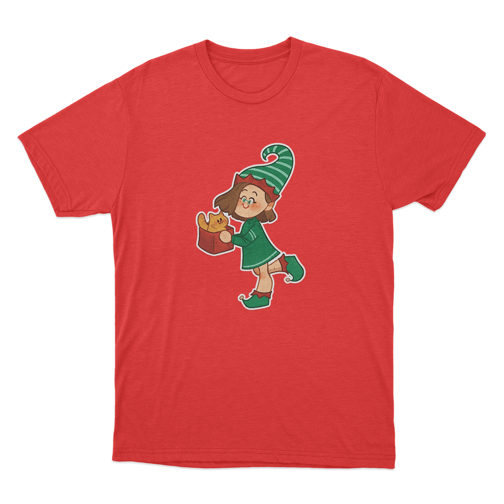 Christmas Elf Cat Present Unisex T Shirt Red Christmas Elf Cat Present Unisex T Shirt Red