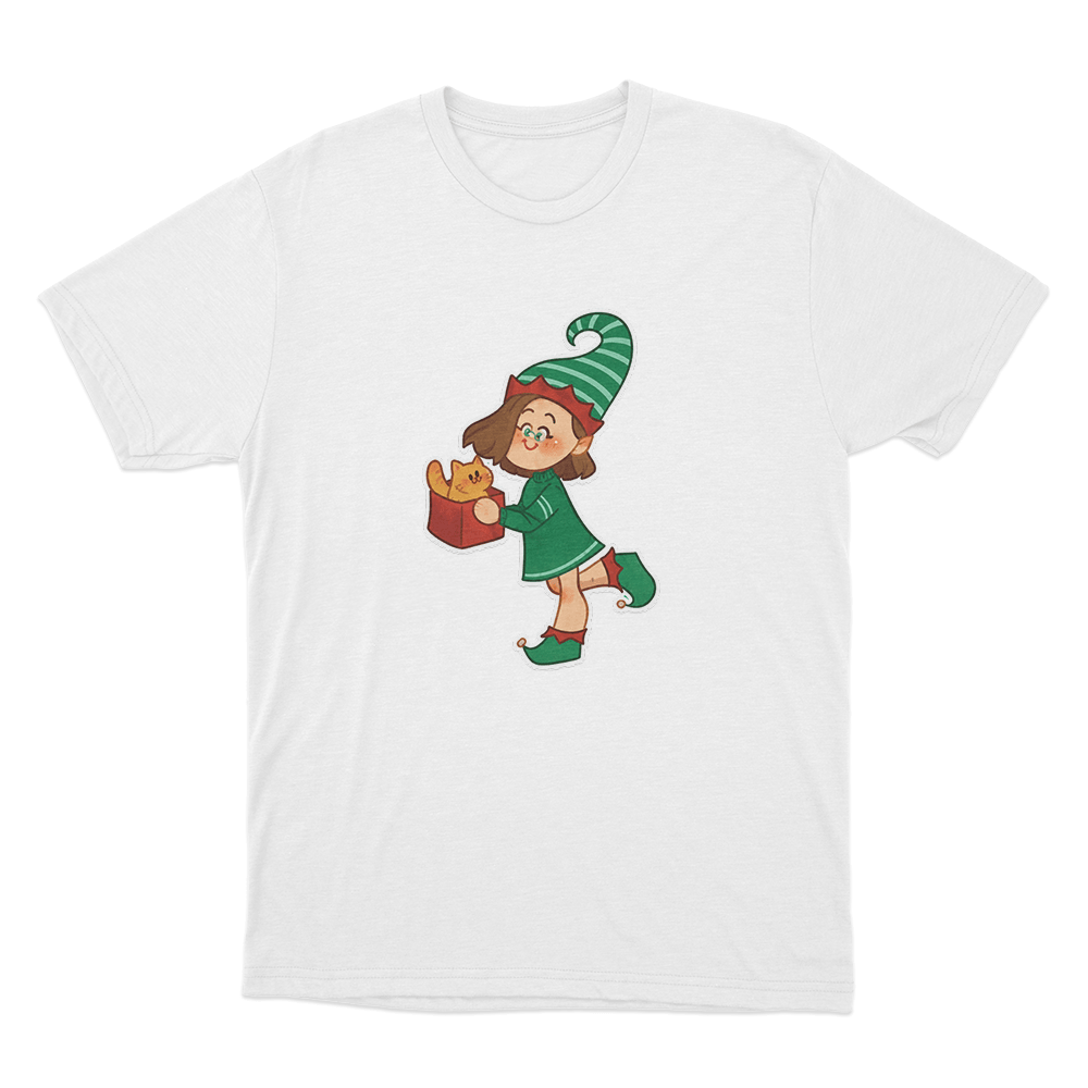Christmas Elf Cat Present Unisex T Shirt White Christmas Elf Cat Present Unisex T Shirt White