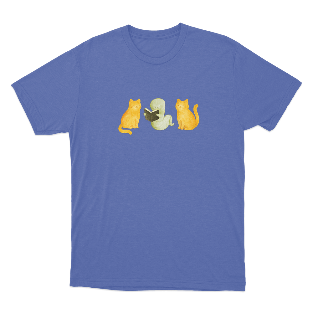 Lilsimsie Cute Cats Reading Unisex T Shirt Blue Lilsimsie Cute Cats Reading Unisex T Shirt Blue
