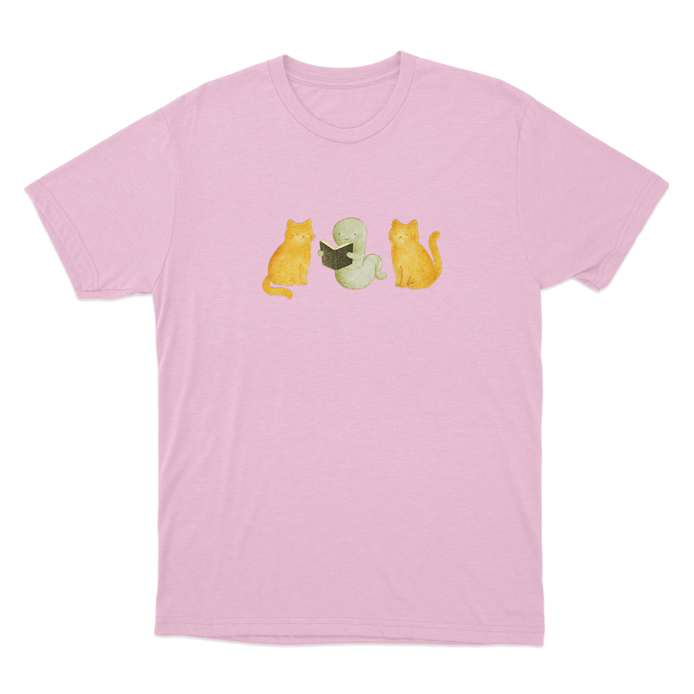 Lilsimsie Cute Cats Reading Unisex T Shirt Pink Lilsimsie Cute Cats Reading Unisex T Shirt Pink