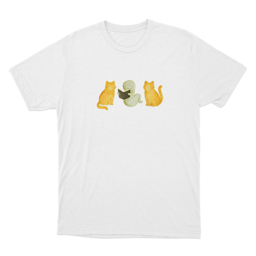Lilsimsie Cute Cats Reading Unisex T Shirt White Lilsimsie Cute Cats Reading Unisex T Shirt White